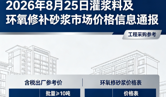 韶关2026年8月25日灌浆料及环氧修补砂浆市场价格信息通报